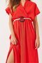 Women's Pomegranate Flower Double Breasted Collar Belted Slit Detailed Short Sleeve Dress 60261461 - 6