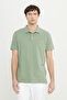 Men's Aqua Green Cotton Slim Fit Slim Fit Polo Neck Jacquard Stretch T-Shirt