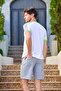 25944 Men's White Short Sleeve Print Detail Shorts Set - 3
