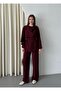 Claret Red Drape Collar Blouse Trousers Set - 8625 - 3