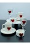 Porcelain Heart Cup Set for 2 People and 2 Pieces Porcelain Heart Turkish Delight Bowl and 2 Pieces Glass Cup - 4