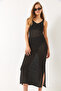 Women's Black V-Neck Slit Detailed Openwork Dress 60261558 - 4