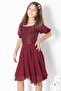 Balloon Sleeve Detailed Chiffon Evening Dress Claret Red Mdv332 - 2