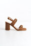 Women's Thick Heeled Three Buckle Double Strap Tan Suede Sandals Casual Heeled Shoes - 4