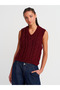 10742 V-Neck Knitted Sweater with Buttons on the Sides - Burgundy