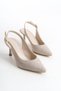 Women's Special Design Gold Trimmed Mink Suede Design Pointed Toe Buckle Detailed Stiletto Shoes - 3