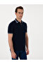 Navy Blue Slim Fit 100% Cotton Zippered Polo Collar T-Shirt 50302607-Vr033 - 3