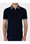 Navy Blue Slim Fit 100% Cotton Zippered Polo Collar T-Shirt 50302607-Vr033 - 6