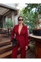 Pile Detailed Thin Belted Jacket Trousers Set - 2