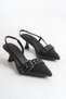 Women's Stiletto Pointed Toe Belt Detailed Slingback Heeled Shoes Aisha Black
