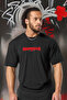 Men's Aggresive Hard Printed Black Oversize Crew Neck Cotton Athlete T-Shirt
