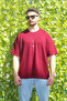 Men's Burgundy Oversize Modal 100% Cotton Fabric Relaxed Cut Crew Neck T-Shirt - 2