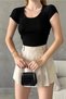 New Season U Collar Knitwear Look Short Sleeve Women's Blouse 0303 - 3