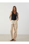 Beige Linen Blend Women's Pleated Trousers