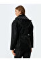 Faux Leather Oversize Raincoat with Hooded Waist Tie Zipper Pocket - 4