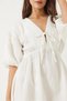 Women's White V-Neck Muslin Fabric Elastic Waist Balloon Sleeve Midi Dress 60283096 - 5
