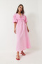 Women's Powder V-Neck Muslin Fabric Elastic Waist Balloon Sleeve Midi Dress 60283096 - 3
