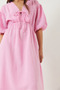 Women's Powder V-Neck Muslin Fabric Elastic Waist Balloon Sleeve Midi Dress 60283096 - 5