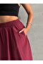 Women's Burgundy Elastic Waist Woven Flared Skirt - 6