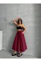 Women's Burgundy Elastic Waist Woven Flared Skirt - 4