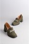 Seç 142 Khaki Suede Women's Shoes with Genuine Leather Buckle and Heels (Heel Height: 5.5 cm) Khaki Suede - 4