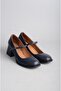 Seç 146 Genuine Leather Belted Heel Shoes (Heel Height: 5.5 cm) Dark Blue