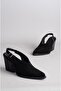 Seç 8040 Genuine Leather Women's Heel Sandals (Heel Height: 9 cm) Black Suede - 7