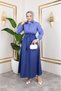 Women's Cobalt Blue Satin Long White Striped Hijab Dress with Elastic Waist - 7