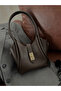 Women's Long Strap Shoulder and Crossbody Bag with Coffee Mini Lock Detail Makeup Bag