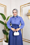 Women's Cobalt Blue Satin Long White Striped Hijab Dress with Elastic Waist - 5