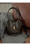 Women's Long Strap Shoulder and Crossbody Bag with Coffee Mini Lock Detail Makeup Bag - 5