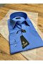 Slimfit Dark Blue Satin Long Collar Shirt - 2