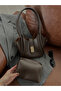 Women's Long Strap Shoulder and Crossbody Bag with Coffee Mini Lock Detail Makeup Bag - 4