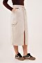 Beige Skirt with Front Slit and Pocket Detail