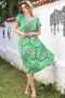 Green V-Neck Low Sleeve Casual Viscose Woven Dress 115 66 - 5