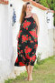 Black-Red Hidden Pocket Skirt Ruffle Trim Adjustable Strap Casual Viscose Woven Dress 128 66 - 3