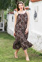 Brown Leopard Print Skirt with Hidden Pocket, Ruffled Adjustable Strap Woven Dress 128 66 - 5