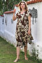 Coffee-Beige V-Neck Low Sleeve Allover Printed Casual Viscose Woven Dress 115 66