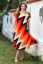 Orange V-Neck Low Sleeve Allover Printed Casual Viscose Woven Dress 115 66 - 2