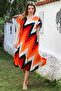 Orange V-Neck Low Sleeve Allover Printed Casual Viscose Woven Dress 115 66 - 3
