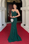 Crepe Fabric Pearled Strapless Fish Dress with Flywheel Detail - Emerald Green - 2