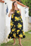 Black-Yellow Hidden Pocket Skirt Ruffled Adjustable Strap Casual Viscose Woven Dress 128 66 - 2