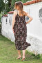 Brown Leopard Print Skirt with Hidden Pocket, Ruffled Adjustable Strap Woven Dress 128 66 - 7