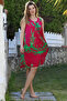 Fuchsia Pool Collar Sleeveless Tie-Up Tasseled Allover Printed Casual Viscose Woven Dress 100 60 - 5