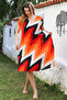 Orange V-Neck Low Sleeve Allover Printed Casual Viscose Woven Dress 115 66 - 5