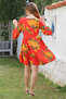 Orange Pool Collar Ruffle Sleeve Tie Skirt Ruffle Tassel Casual Viscose Woven Dress 95 52 - 6