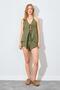 Women's Khaki Muslin Fabric Blouse Shorts Set with Rope Tie on the Front