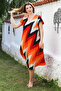 Orange V-Neck Low Sleeve Allover Printed Casual Viscose Woven Dress 115 66 - 7