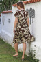 Coffee-Beige V-Neck Low Sleeve Allover Printed Casual Viscose Woven Dress 115 66 - 6