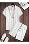 Men's White Short Sleeve Shirt Shorts Ottoman Suit - 3